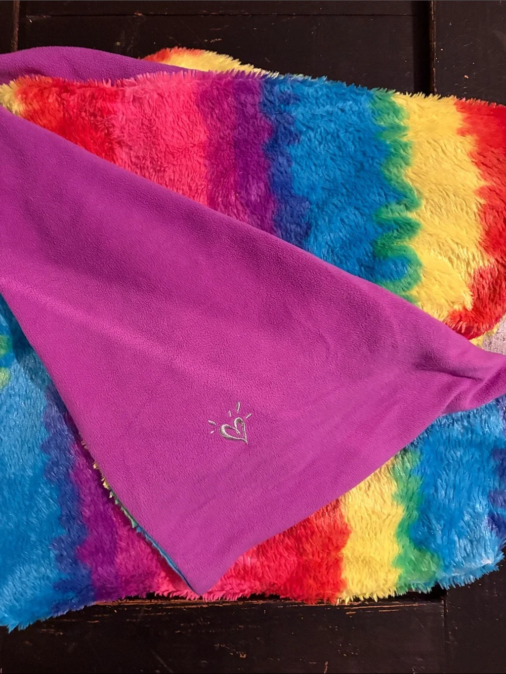 Rainbow Tie-Dye Fleece throw - Purple Lining
